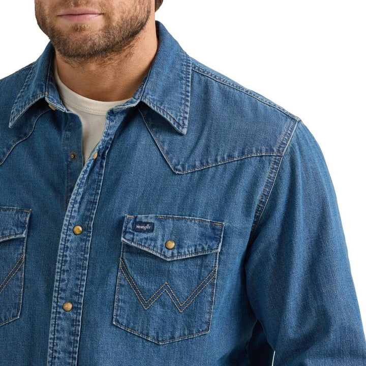 Wrangler Mid Wash Denim Long Sleeve Shirt 2361701