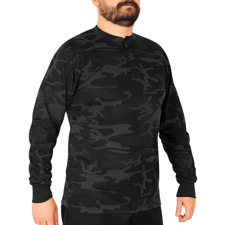 Rothco Midnight Black Camo Long Sleeve Henley T-Shirt 21040
