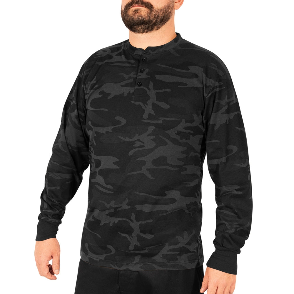 Rothco Midnight Black Camo Long Sleeve Henley T-Shirt 21040