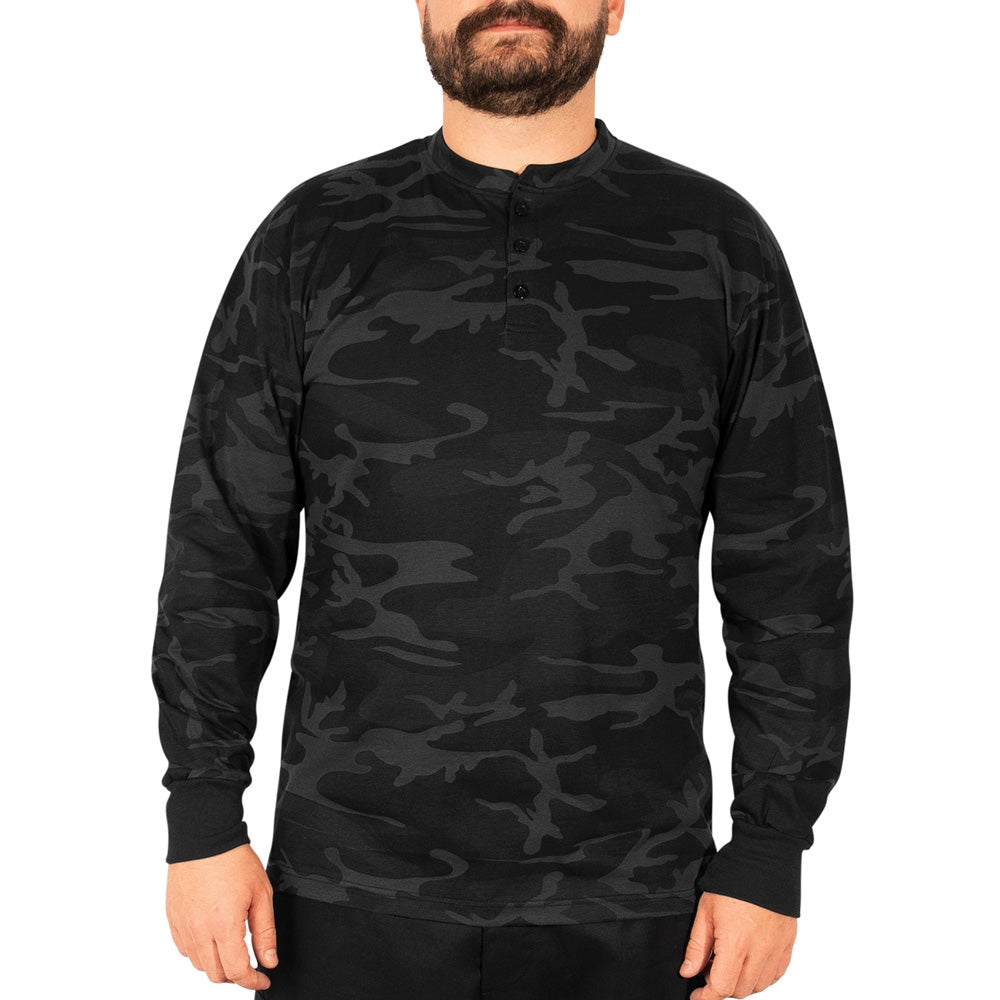 Rothco Midnight Black Camo Long Sleeve Henley T-Shirt 21040