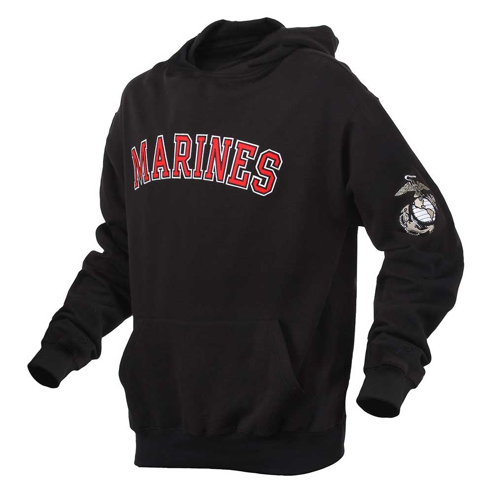 Embroidered Black Marines Pullover Hoodie 2043