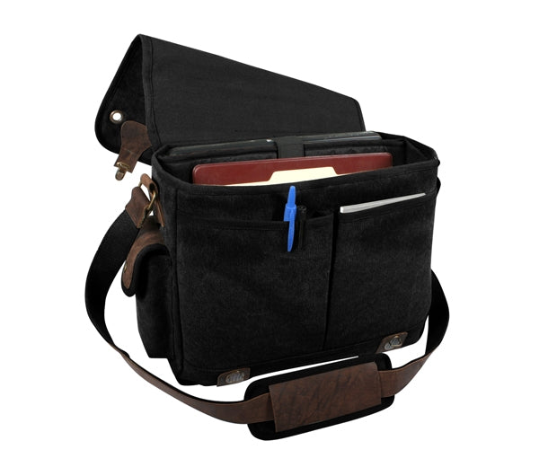 Rothco Black Leather Canvas Laptop Bag - 9682