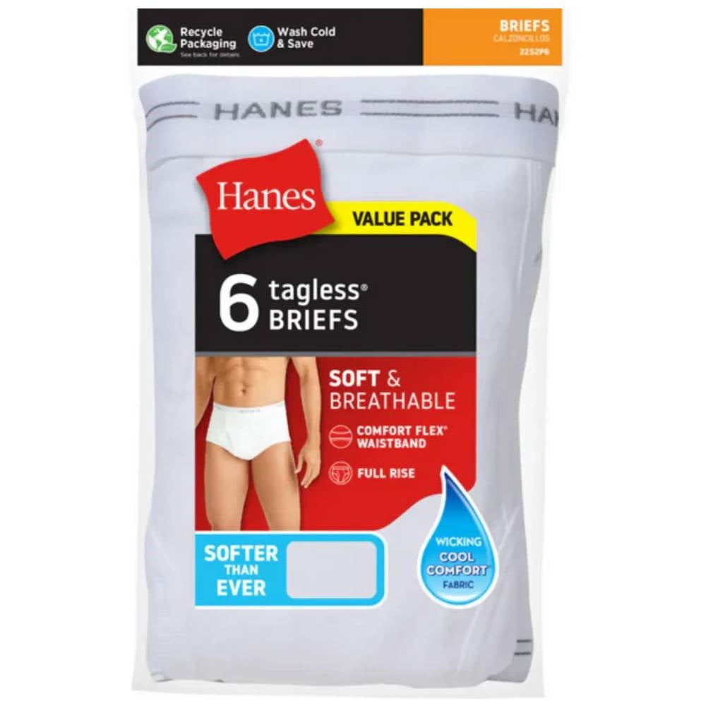 Hanes 6 Pack White  Briefs Underwear - 2252P6