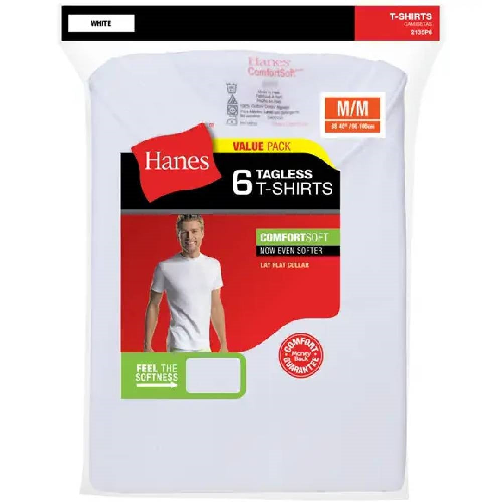 Hanes 6 Pack White Crew Neck T-Shirt - 2135P6