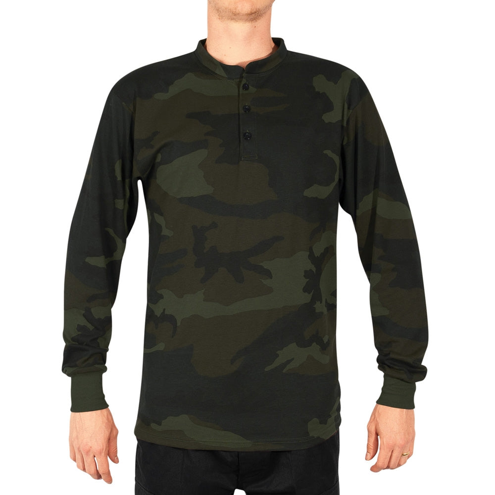 Rothco Midnight Woodland Camo Long Sleeve Henley T-Shirt 21045