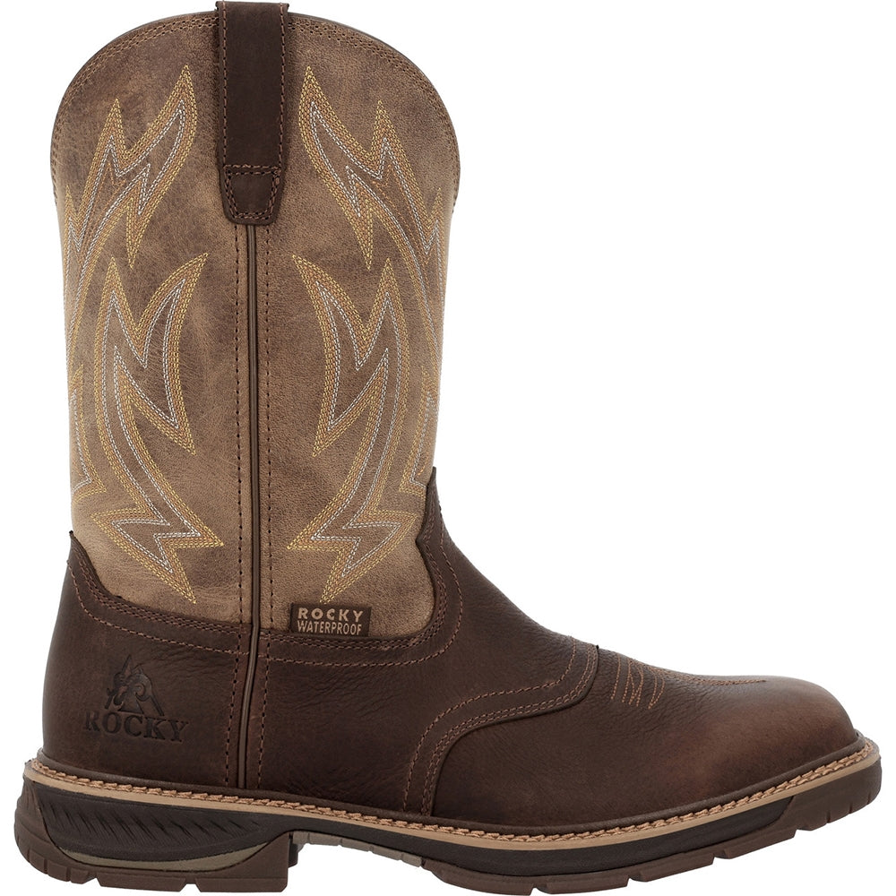 Rocky Ride LTE Soft Toe Waterproof Pull On Slip Resistant Western Work Boot RKW0476