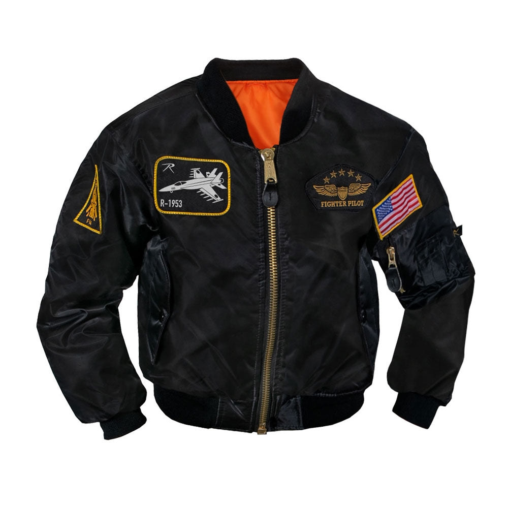 Rothco Kids Black Flight Jacket With Patches 7341