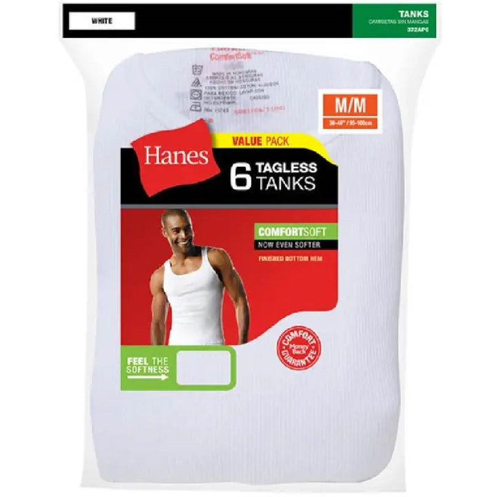 Hanes 6 Pack White Tank Undershirt - 372AP6