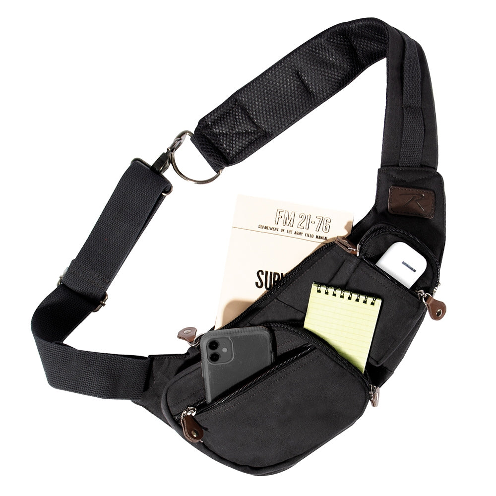 Rothco Crossbody Black Canvas Sling Bag 24980