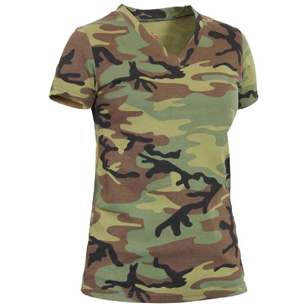 Rothco 5653 Womens Woodland Camo V-Neck T-Shirt