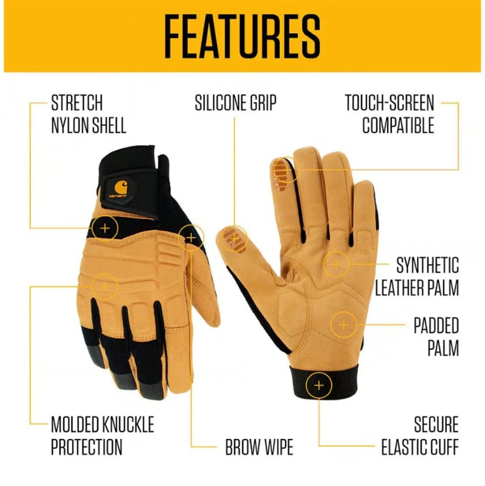 Carhartt Synthetic Leather High Dexterity Molded Knuckle Secure Cuff Glove GD0778M