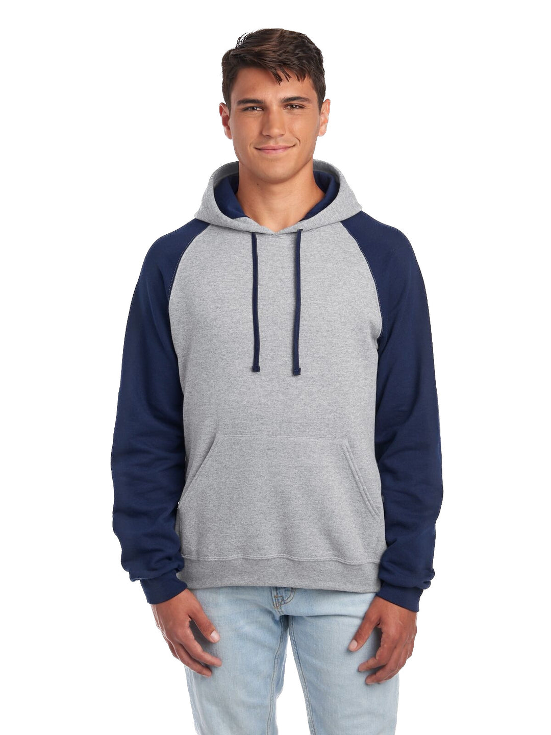 Jerzees 96CR Oxford / J. Navy color-block hoodie - original front photo