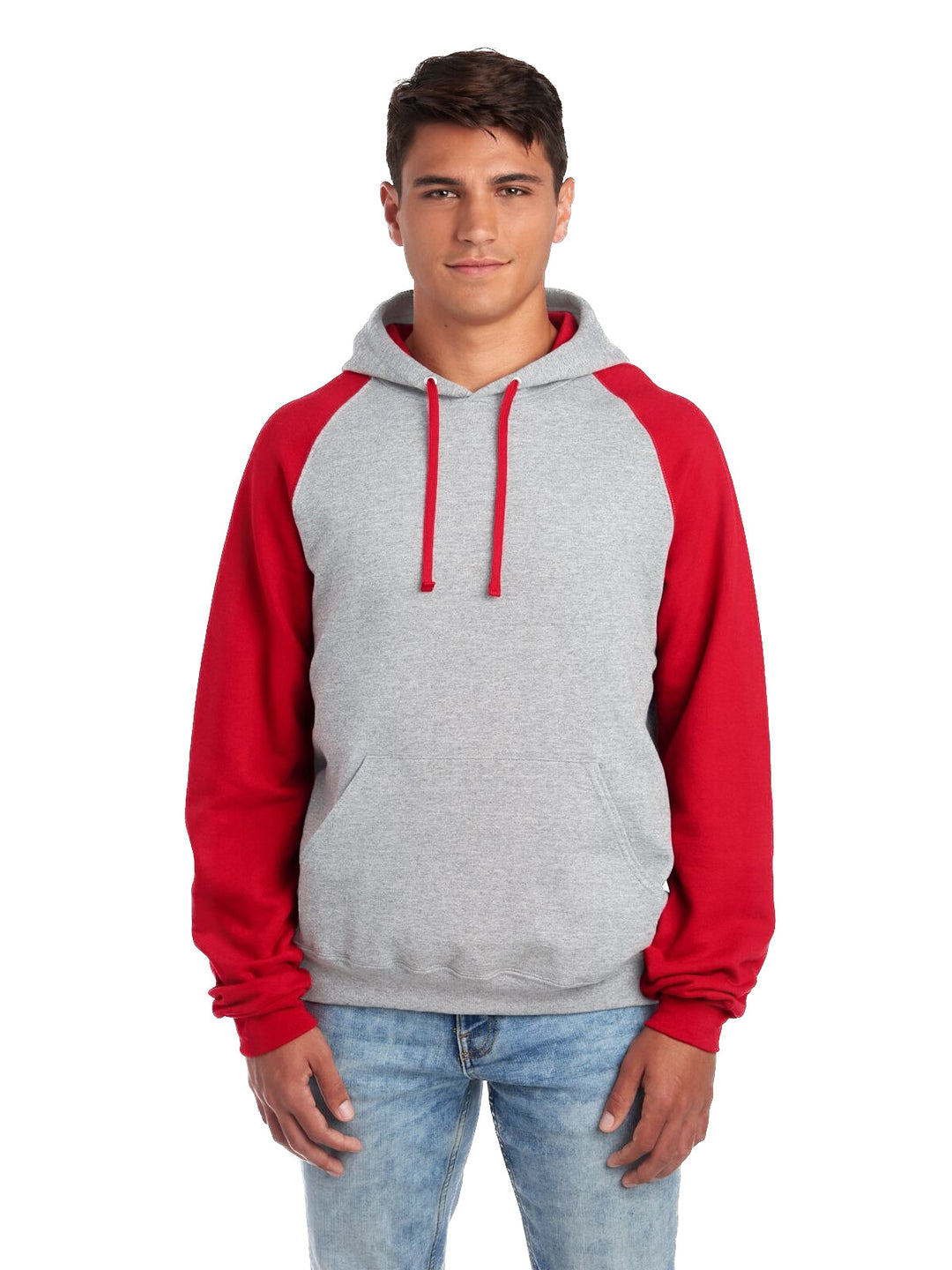 Jerzees 96CR Oxford / True Red color-block hoodie - original front photo