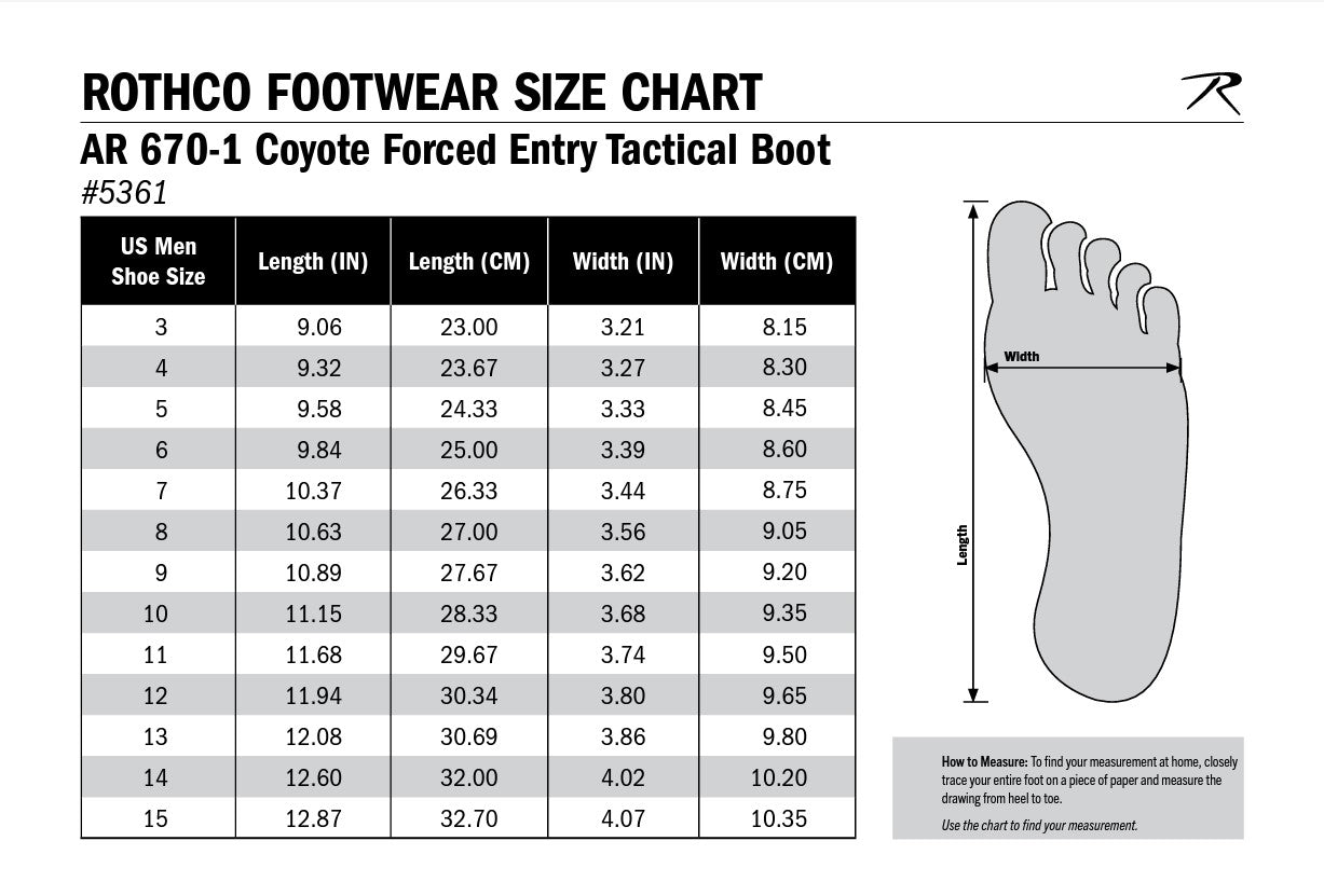 Product size chart or measurement diagram