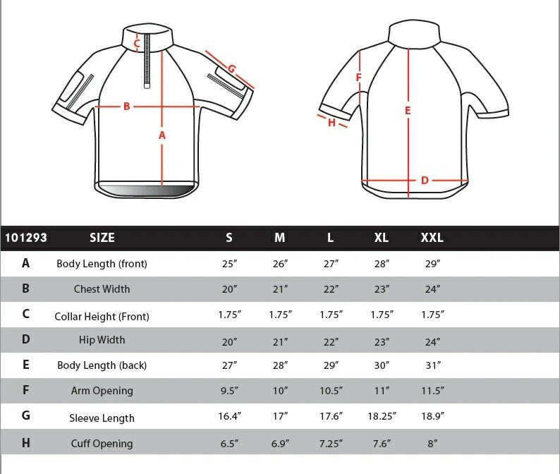 Product size chart or measurement diagram