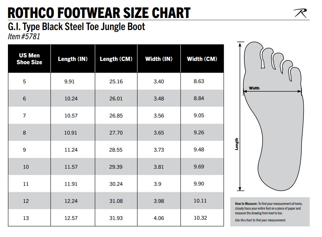 Product size chart or measurement diagram