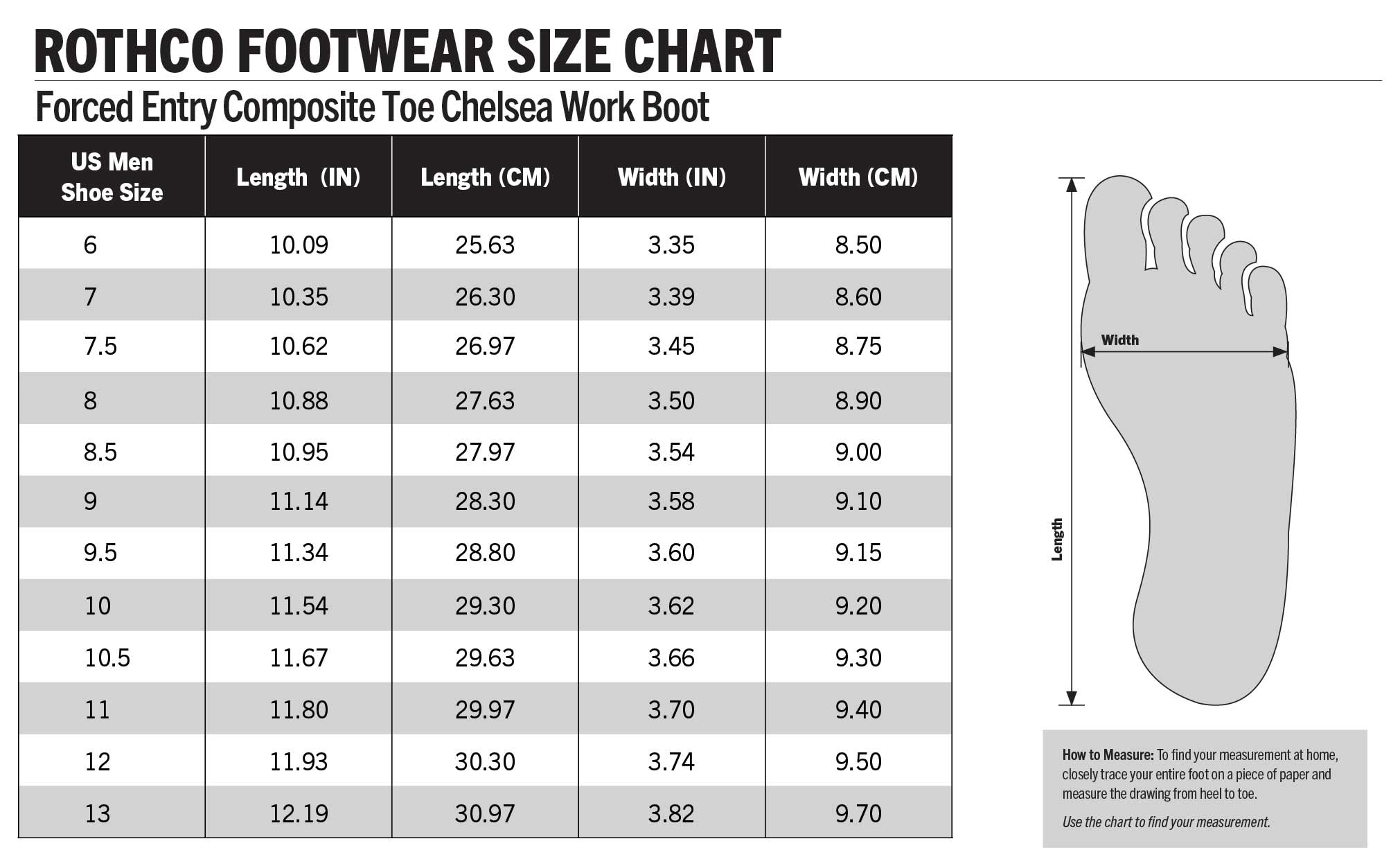 Product size chart or measurement diagram