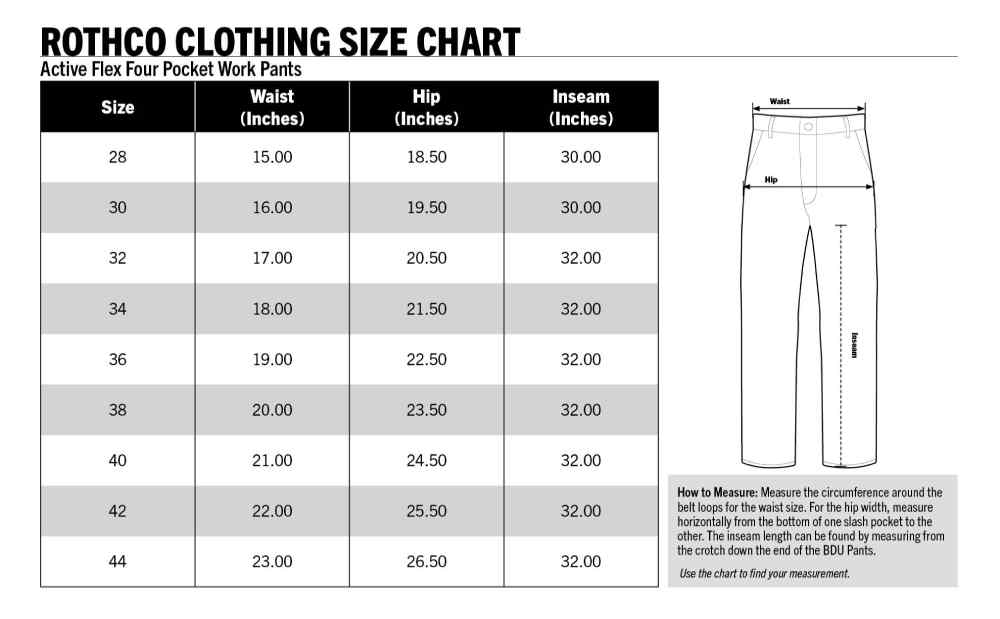 Product size chart or measurement diagram