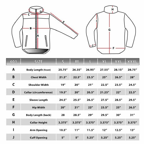 Product size chart or measurement diagram
