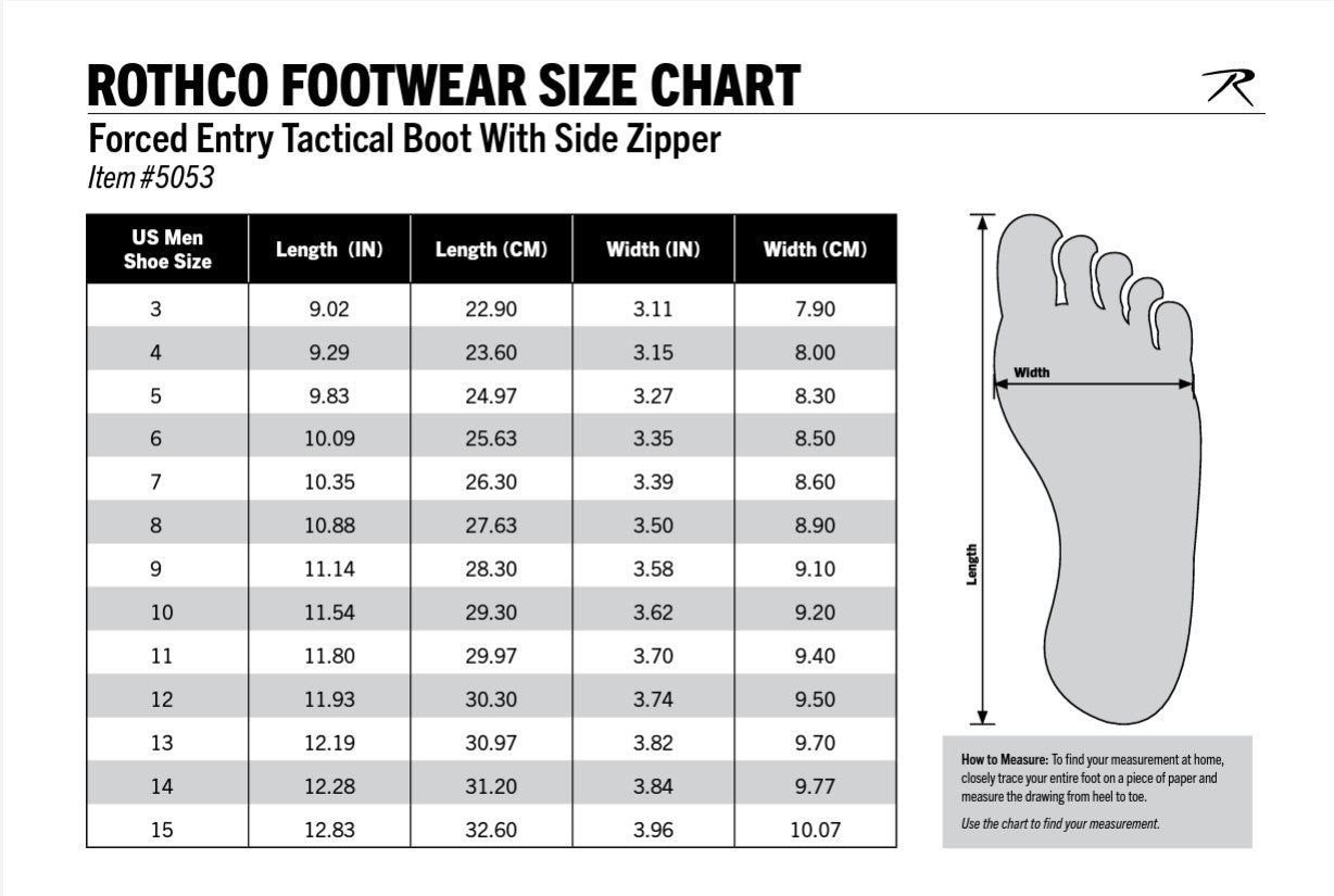 Product size chart or measurement diagram