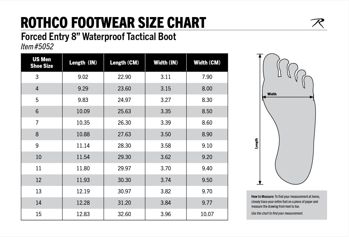 Product size chart or measurement diagram