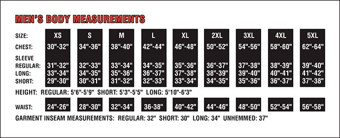 Product size chart or measurement diagram