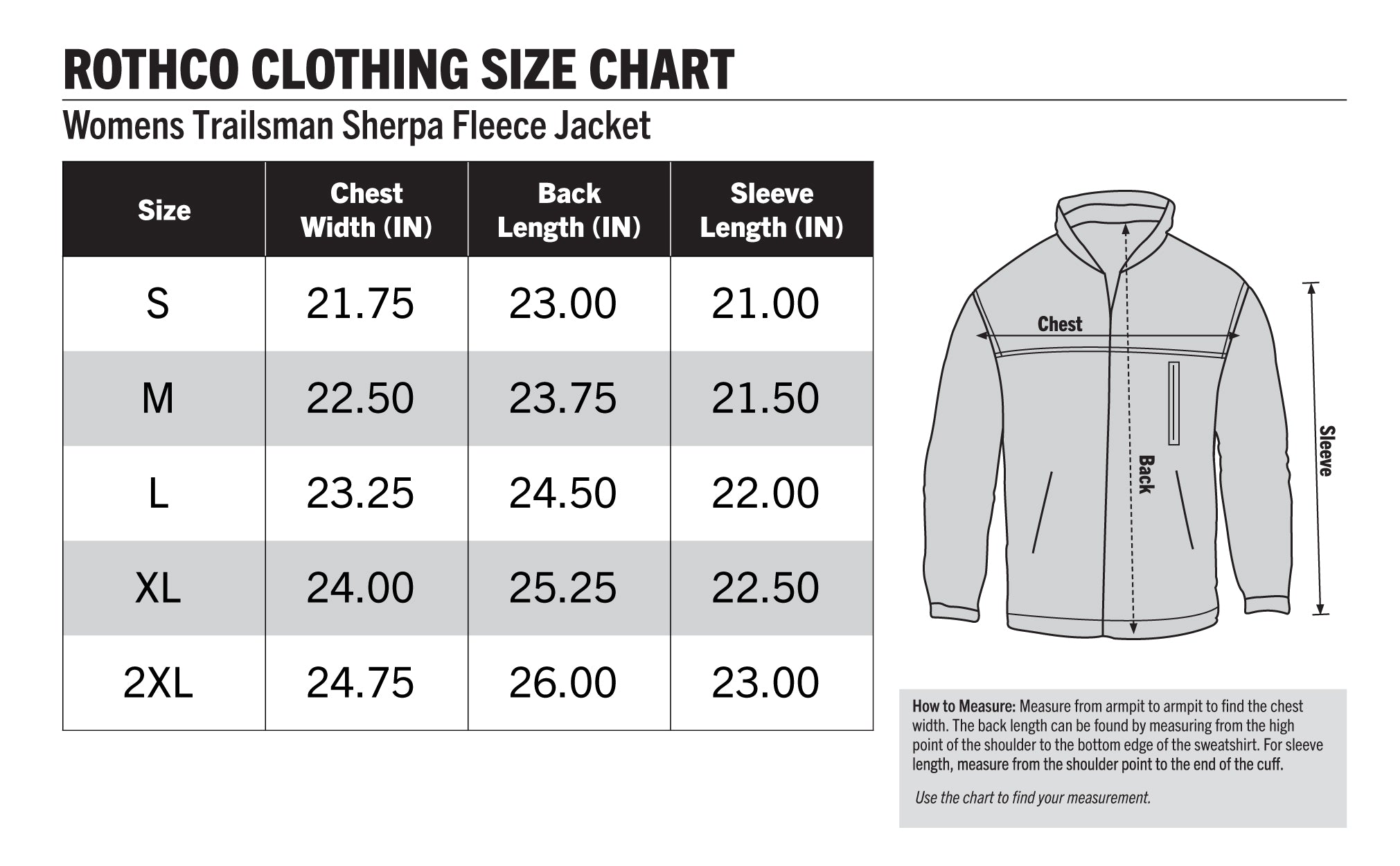 Product size chart or measurement diagram