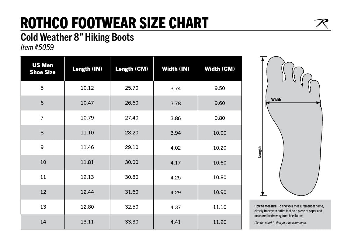 Product size chart or measurement diagram
