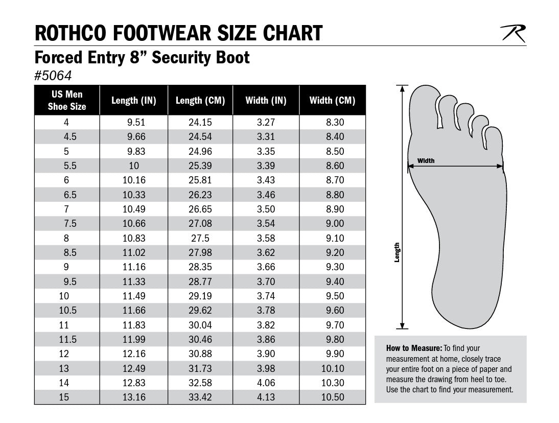 Product size chart or measurement diagram