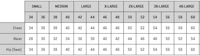 Product size chart or measurement diagram
